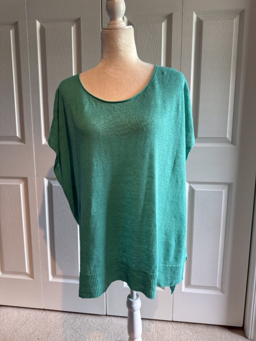 Eileen Fisher Green Dolman Short Sleeve 100% Linen High Low Scoop Tunic Top 1X